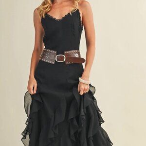 The Luna Ruffle Maxi Dress –Black